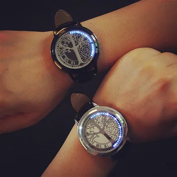 Nové Led Dotykové Hodinky Módne bežné tvorivé kožené hodinky exquiste Quartz Hodinky hodiny hodiny ženy muži relogio masculino saati