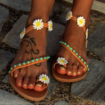 Nové Letné Dámske Topánky Ploché Podpätky Sandále Módne Žena Pohodlné Sladké Kvety Plážové Sandále Plus Veľkosť 42 43 44