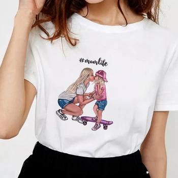 Nové Letné Ženy Topy Harajuku T-shirt Kawaii Tees Tlač Mama Chlapec Dizajn Bežné Biele Tričko Dámske Tričká Krátky Rukáv Žena