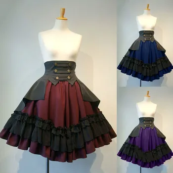 Nové malé čerstvé Lolita all-zápas rozstrapatené polovici dĺžky sukne A-line sukne palác retro šaty skladaná sukňa