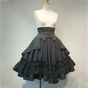 Nové malé čerstvé Lolita all-zápas rozstrapatené polovici dĺžky sukne A-line sukne palác retro šaty skladaná sukňa