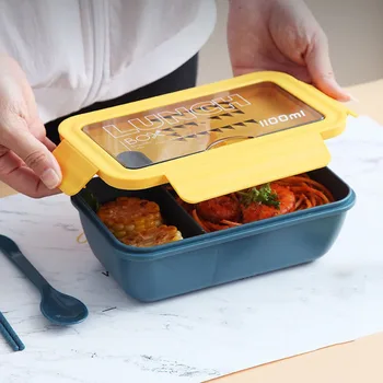 Nové Mikrovlnná Lunch Box s Priehradkami Prenosné Bento Box Japonský Štýl Nepresakuje Potravín Kontajner pre Deti s Riadu