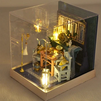 Nové Miniatúrny domček pre bábiky s Nábytkom, DIY Dom Kit Plus Prachu Dôkaz , 1:24 Drobné Dom Stavebných Kit，( Starovekej Čínskej）
