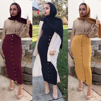 Nové Moslimských Žien Dlhá Sukňa Vysoký Pás Maxi Bodycon Dubaj Ceruzku Sukne Módne Buttoms
