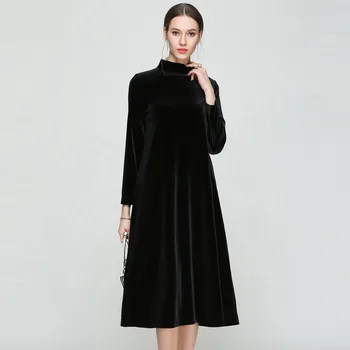 Nové módne 2020 zimné ženy elegantné turtleneck dlhý rukáv zamatové šaty plus veľkosť Autunm luxusné velúrové party šaty 5XL 6XL