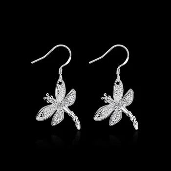 Nové Módne 925 Silver Dragonfly Drop Náušnice Brincos de Prata Ženy Jemné Šperky Dary