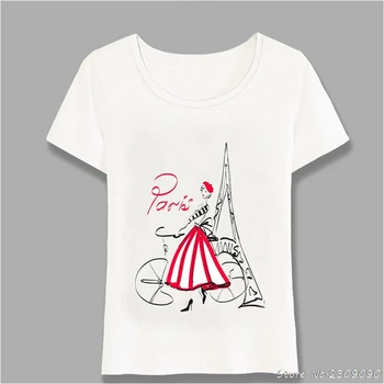 Nové Módne Letné T-Shirt Ženy Krátky Rukáv Fashion Trend Paríž Vloženie Dizajn Dievča Bežné Topy Lumbálna Žena Tees Harajuku