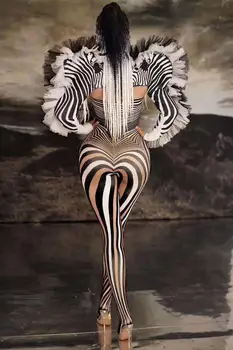 Nové Módne Zebra Vzor Jumpsuit Ženy, Spevák a Sexy Fáze Oblečenie Bar DS Tanec Cosplay Jumpsuit Výkon Zobraziť Kostým