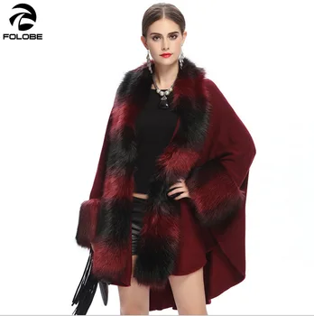 Nové Módne Šatkou kabát žien Umelú kožušinu Kabát na Jeseň a v Zime imitácia Fox Kožušiny Golier pletený Sveter Plášte Pončo