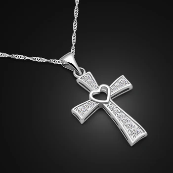 Nové módne žena mincový striebro náhrdelník. Pevné 925 striebra v tvare srdca cross prívesok náhrdelník. Očarujúca žena, strieborné šperky