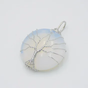 Nové Módne Ženy Šperky vyrábané Ručne Drôt Zabalené strom života Kolo Prírodného Kameňa Amethysts Fialová Crystal Opal Náhrdelník s Príveskom