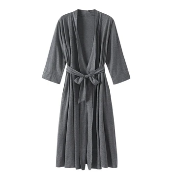 Nové Nightdress Žien tvaru 4/3 Rukáv Ľahký Pás Dlhý Župan Bavlna Kimono Nightgown Spa, Župan Župan Sady