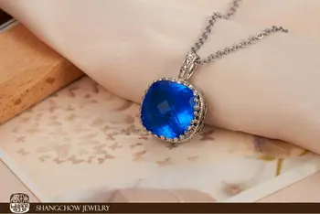 Nové! Ohromujúci Módne Šperky Modré Crystal 925 Sterling Silver Plné Biele Zlato Lady Prívesok P0250