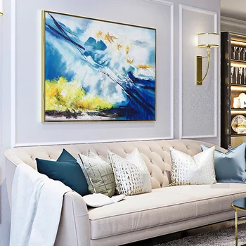 Nové originálne ručné vysoko kvalitné, moderné, abstraktné olejomaľba na plátne Modrej a Žltej doma alebo v hoteli dekorácie