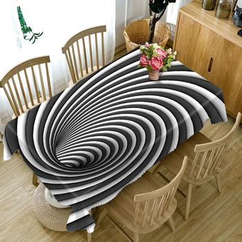 Nové Polyester Bavlna 3D Obrus Čierne Biele Pruhy Vzor Prachotesný Jedálenský Stôl Handričkou Svadobné Dekorácie Stola Kryt