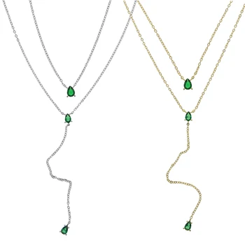 Nové prišiel ženy, svadobné choker náhrdelník so zeleným cz spevnené Y tvar dlho vrstva reťazca vyhlásenie náhrdelník Šperky veľkoobchod