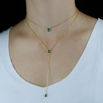 Nové prišiel ženy, svadobné choker náhrdelník so zeleným cz spevnené Y tvar dlho vrstva reťazca vyhlásenie náhrdelník Šperky veľkoobchod
