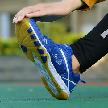 Nové Profesionálne Bedminton Topánky Muži Biele Modré Svetlo Hmotnosť Tenisové Topánky Školenia Mužov Proti Sklzu Kvality Volejbal Tenisky