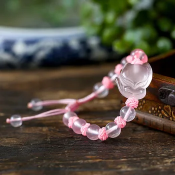 Nové Prírodné Ružové Crystal FOX Náramok DIY Handmade Dizajn Priniesť Zdravie, Bohatstvo, Šťastie Ženy Jade Korálky Šperky Žena