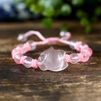 Nové Prírodné Ružové Crystal FOX Náramok DIY Handmade Dizajn Priniesť Zdravie, Bohatstvo, Šťastie Ženy Jade Korálky Šperky Žena