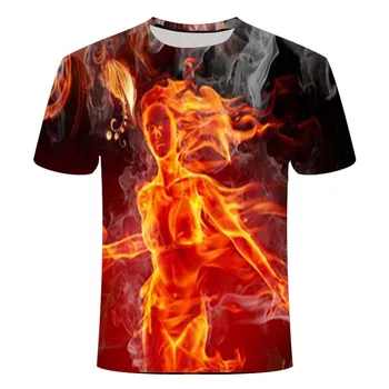 Nové pánske letné plameň vzor 3D tlač mužov a žien-krátke rukávy okrúhle krčný-krátke rukávy T-shirt fashion tričko topy