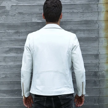 Nové pánske Lokomotíva Biela 2021 Reálne krátka Bunda Prvá vrstva hovädzej kože kabát pravej kože
