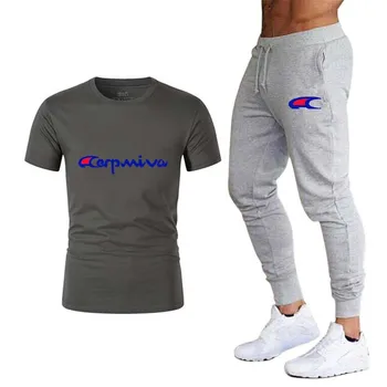 Nové pánske tričko + nohavice dvoch-dielny oblek ležérne športové oblečenie značky mužov vytlačené T-shirt vyhovovali T-shirt nohavice
