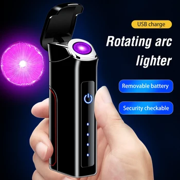 Nové Rotačné Plazmové Ľahšie Smart Touch Vymeniteľné Batérie USB Elektronické Ľahšie Nabíjateľná Vetru Darčeky Pre Muža