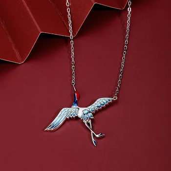 Nové Ručné Smalt Víla Žeriav Náhrdelník pre Ženy Čínsky Vietor 925 Sterling Silver Módne Zvierat Prívesok Šperky