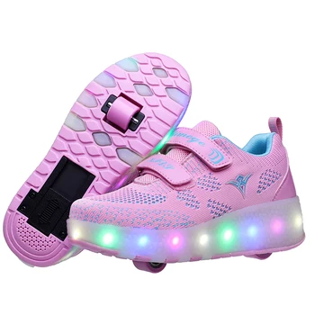 Nové Ružová, Modrá, Červená USB Nabíjanie Fashion Dievčatá Chlapci LED Svetlo Valca Skate Topánky Pre Deti detský Tenisky S Kolesami Dvoch kolesách