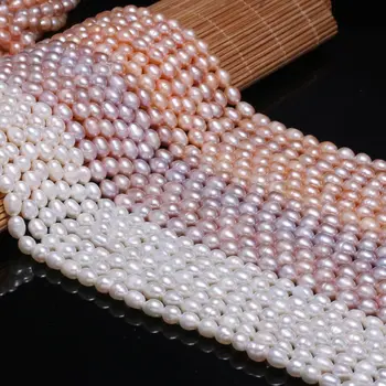 Nové ryže v tvare biele, ružové a fialové sladkovodné AA pearl korálky Jednoduché A módne party šperky osobnosti darček veľkosť 6-7mm