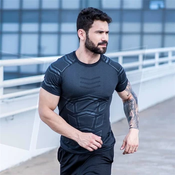 Nové rýchloschnúci beží tričko telocvični nohavice futbal, mikiny pánske fitness kompresie T-shirt jogger módne bežné tričko