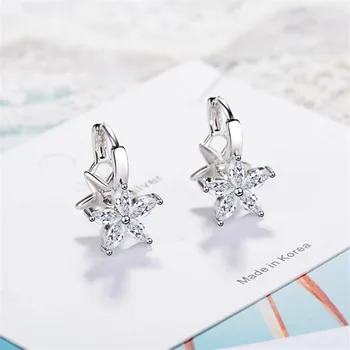 Nové Sladký kórejský Štýl Double-layer Kvet 925 Sterling Silver Šperky, Módne Star Crystal Ženy Visieť Náušnice SE831