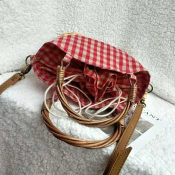 Nové slamy pletenie dovolenku kabelka slamy ratan červená koberčeky plátno spojov taška cez rameno Tkané Crossbody Košík, taška S Kapacitou