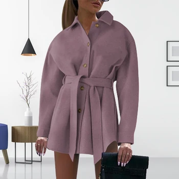 Nové Streetwear Kabát tvaru Teplo Šnúrkou Vlnené Kabát Outwear Ženy Formálne Office Kabát pre Prácu