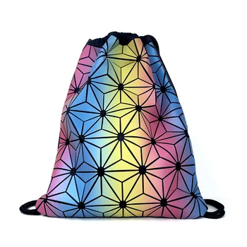 Nové Unisex Rainbow Šnúrkou Športový Batoh Geometrické Kosoštvorec Svetelný Skladacia Taška Cez Rameno Sakura Vzor Šnúrkou Taška