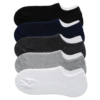 Nové Vysoko Kvalitné pánske Bavlnené Ponožky Krátke Harajuku Prúžok Non-slip Č Zobraziť Neviditeľné Bežné Ponožky Mužov Čierna Biela Ponožka 5 Párov