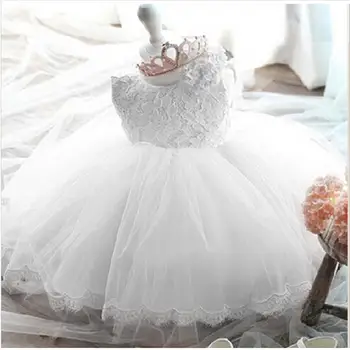 Nové Zimné Baby Girl Dress 1 rok Narodeniny Šaty Bielej Čipky Krst Vestido Infantil Bowknot Princezná Šaty pre Svadobné Party