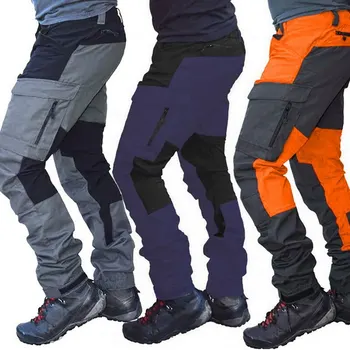 Nové Zimné pánske Colorblock Nohavice Slim Športové Nohavice Módne Bežné Nohavice Multi-vrecku Kombinézy S Zips 2020 Pracovné Nohavice