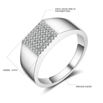 Nové Zirkón-Vložené Simulované Diamond Mužov Veľký Kruh Jednoduché Námestie snubný Prsteň Platinum-á Pekný