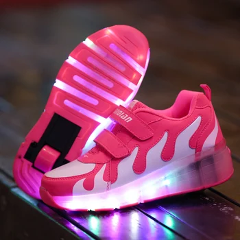 Nové Červené, Ružové a Biele Lacné Dieťa Fashion Dievčatá Chlapci LED Svetlo Valca Skate Topánky Pre Deti detský Tenisky S Kolesami Jeden kolesá