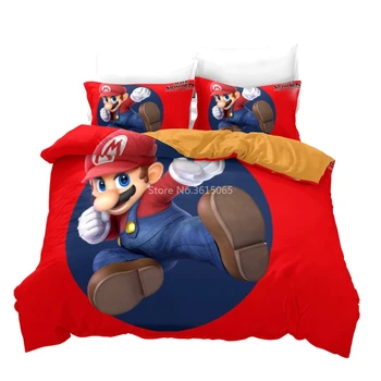 Nové Červené Super Mario Vytlačené Posteľná Bielizeň Nastaviť Posteľná Bielizeň Obliečky Deti Cartoon Perinu Obliečky Na Vankúše Twin Plný King Size Queen