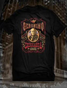 Nové Čierne Geronimo T-Shirt Native American Leader Tee Chiricahua Apache Staré West