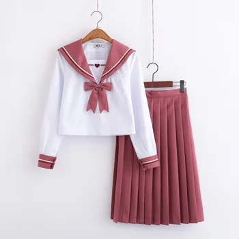 Nové Školské Uniformy Pre Dievčatá Amor Srdce Vyšívané Študent Vyhovovali Dlhý Rukáv Japonský Cosplay Jk College Námorník Jednotné Ružová