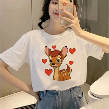Nové Žien T Shirt Kawaii Jeleň Bambi Vytlačené Harajuku T-shirt Biela Vhodná na Všetky ročné obdobia Tričko Dievča Oblečenie, Topy