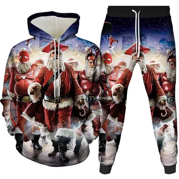 Noví ľudia, oblečenie 2021 Módne Vianoce hoodies Santa Claus Bežné Tepláky Veľké Škaredé Novinka Snehuliak 3D tlač Oblek s kapucňou