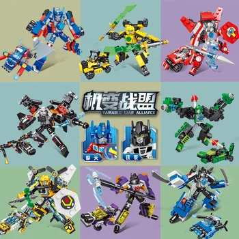 Nový 3-v-1 Transformácia Serie Stavebné Bloky Nastaviť Robot City Auto, Lietadlo, Vozidlo Model Deformácie Hračky pre chlapca