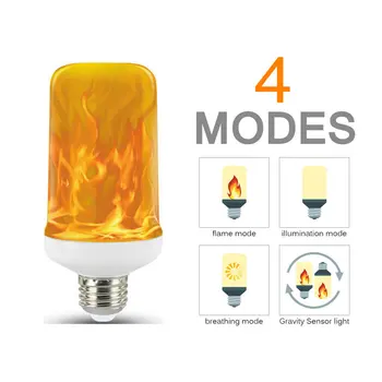 Nový 4 Režimy LED Plameň Lampy Žltá/Modrá Oheň Svetlo E27 9W E26 LED Efekt Plameňa Žiarovka pre Domov, Záhradu Dekor Svetlá AC 85-265V