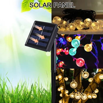 Nový 8-režim slnečné svetlo 20/50/100 LED Crystal ball 5M/7M/12M Luz LED solárne nepremokavé Vonkajšie solárne záhradné navidad dekorácie