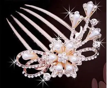 Nový Dizajn A Módne Svadobné Svadobné Crystal Drahokamu Kvet Faux Perly Sponky Do Vlasov Diamante Vlasy Klip Špirála Šperky